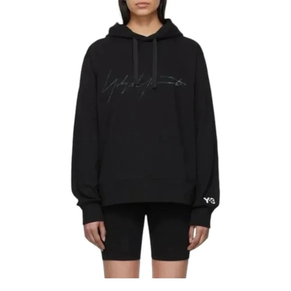Y-3 Yohji Yamamoto Adidas Signature Logo Pullover Hoodie Black XS - Picture 1 of 6